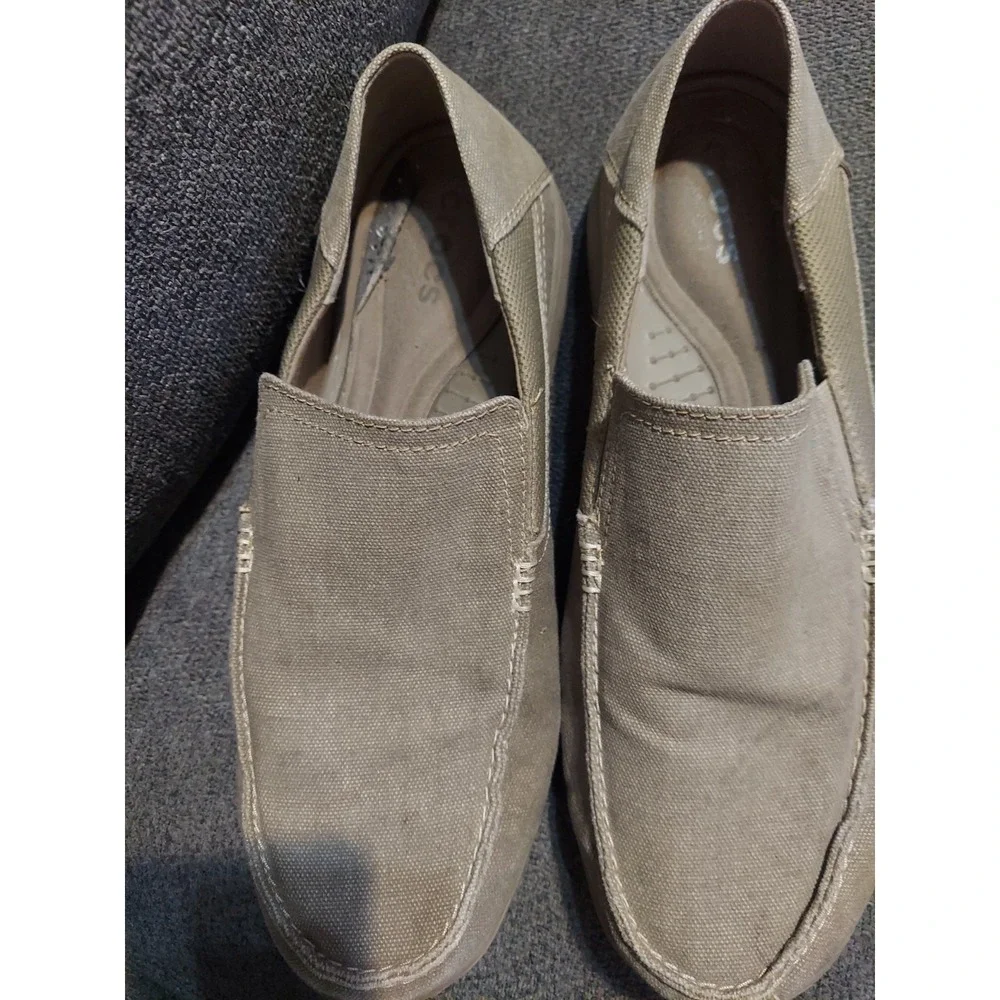 Crocs Mens Slip-on Triple Comfort Shoes  Tan Khaki Canvas Size M 12 Shoes Dress